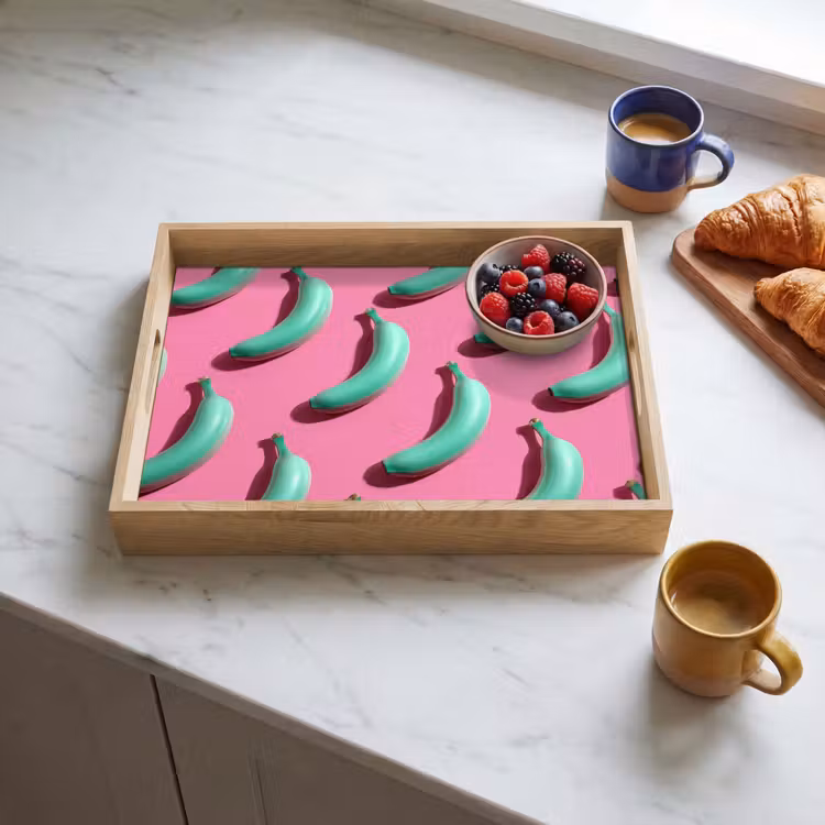 Dienblad - Bananen - Patroon - Blauw - Roze — 4