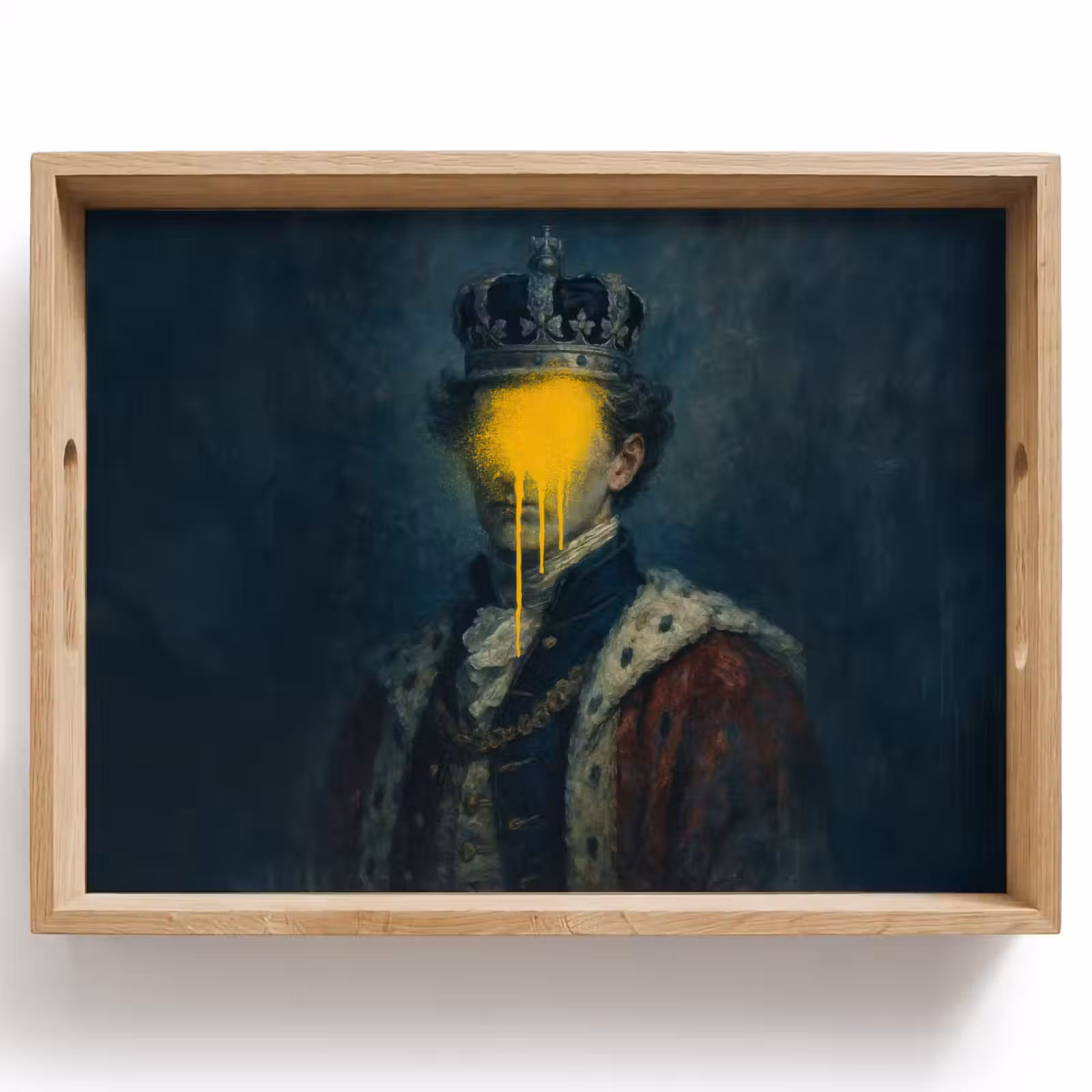 Dienblad - Koning - Portret - Druipende gele verf — 1