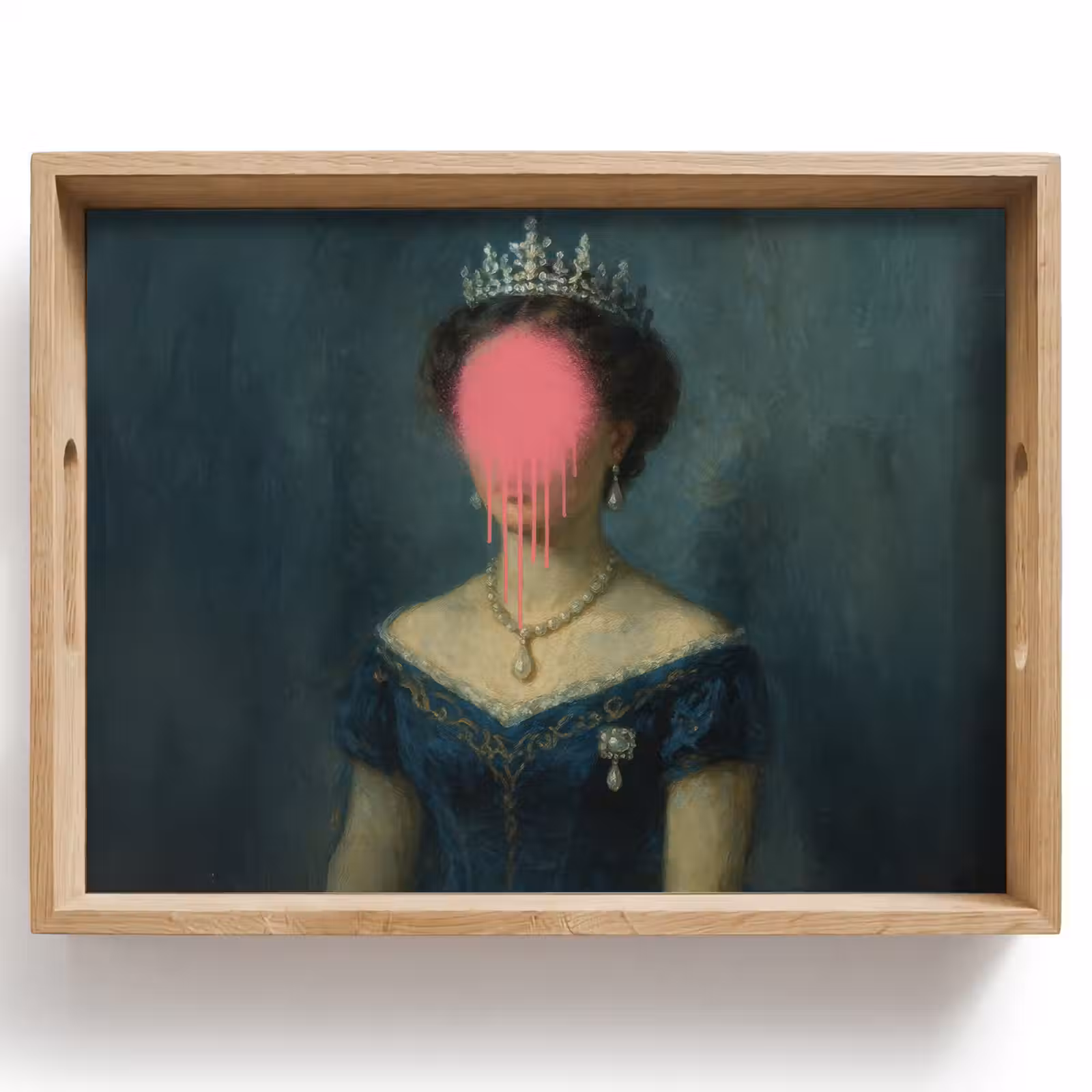 Dienblad - Kroon - Roze druipend verf - Portret — 1