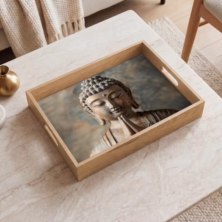Dienblad - Boedha - Beeld - Bruin - Rust — 2
