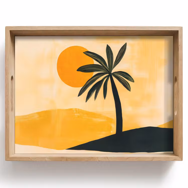 Dienblad - Illustratie - Palmboom - Zon - Heuvels — 1