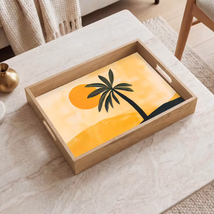 Dienblad - Illustratie - Palmboom - Zon - Heuvels — 2