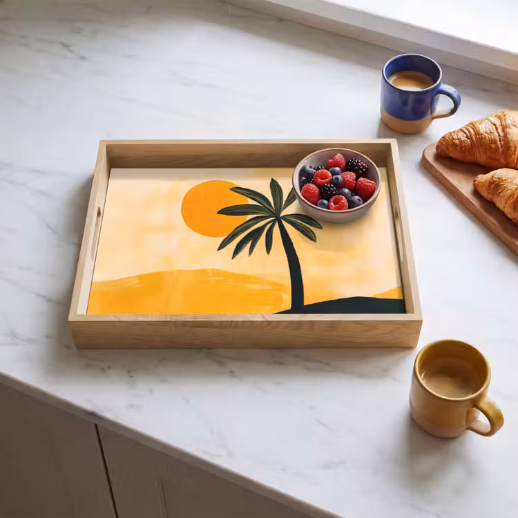 Dienblad - Illustratie - Palmboom - Zon - Heuvels — 4