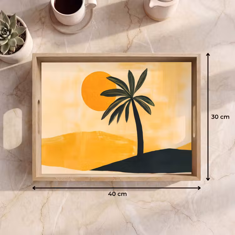Dienblad - Illustratie - Palmboom - Zon - Heuvels — 9