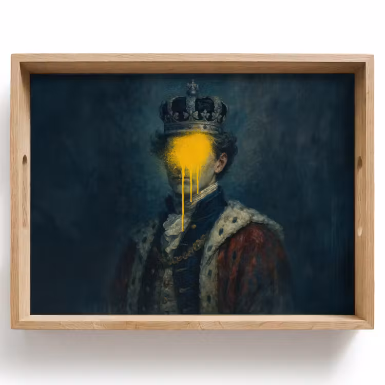 Dienblad - Koning - Portret - Druipende gele verf — 1