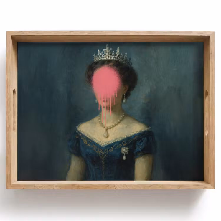 Dienblad - Kroon - Roze druipend verf - Portret — 1