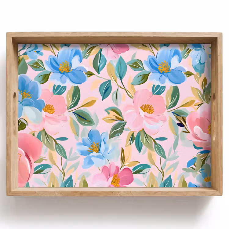 Dienblad - Blauw - Roze - Bloemen — 1