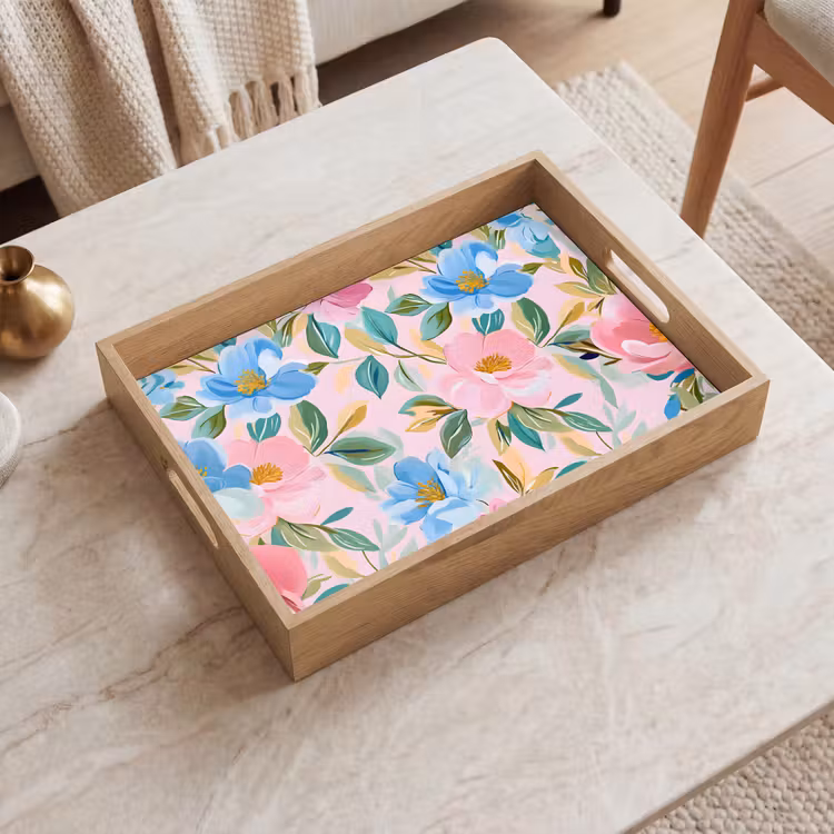Dienblad - Blauw - Roze - Bloemen — 2