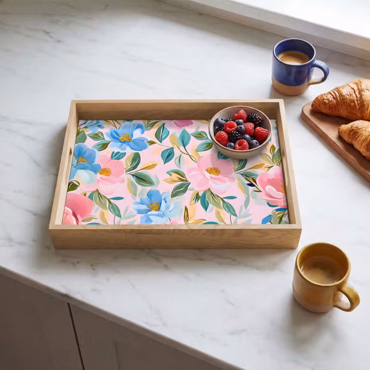 Dienblad - Blauw - Roze - Bloemen — 4
