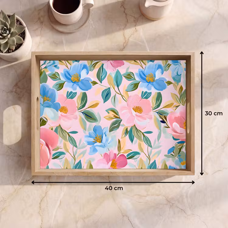 Dienblad - Blauw - Roze - Bloemen — 9