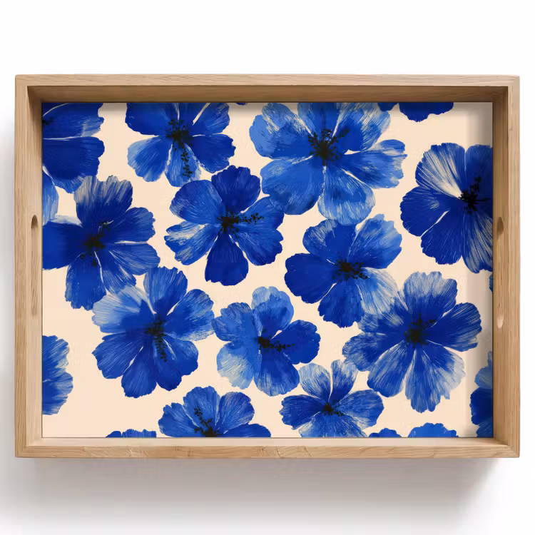 Dienblad - Bloemen - Blauw -Patroon - Wit — 1