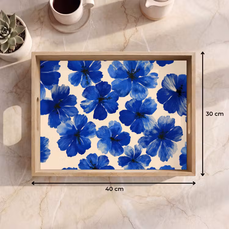 Dienblad - Bloemen - Blauw -Patroon - Wit — 9