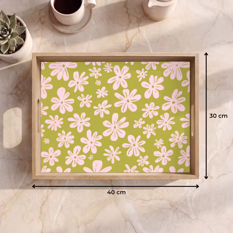 Dienblad - Bloemen - Roze - Getekend - Patroon — 9