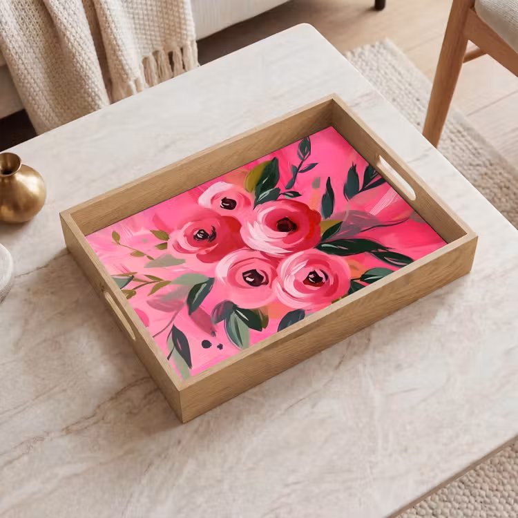 Dienblad - Bloemen - Verf - Roze — 2