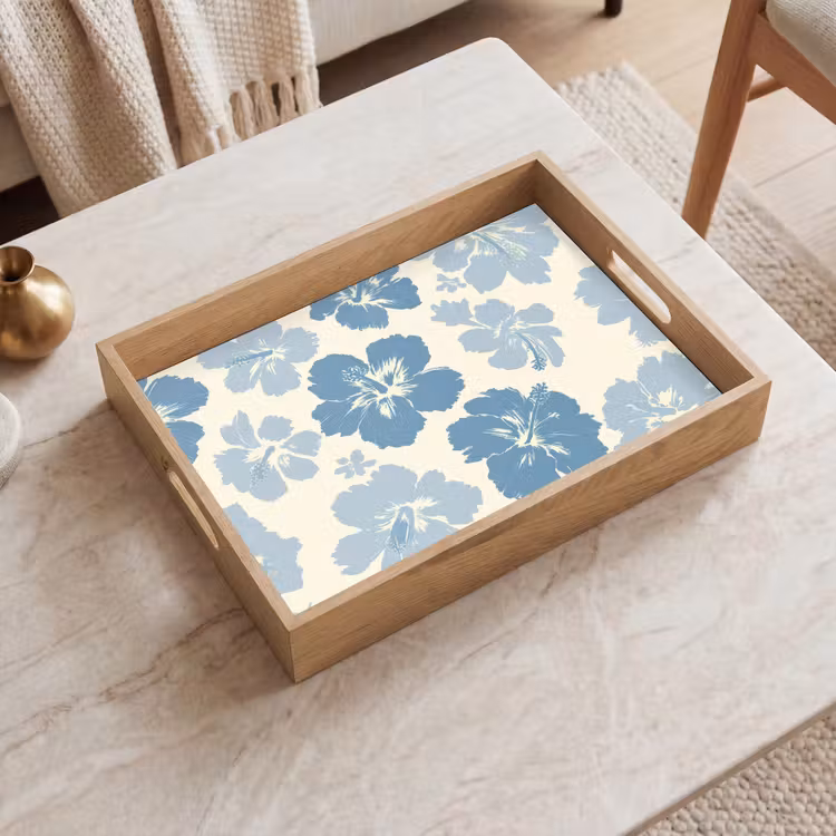 Dienblad - Hibiscusbloemen - Blauw - Patroon - Tropisch — 2