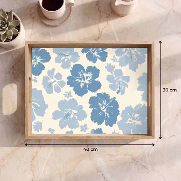 Dienblad - Hibiscusbloemen - Blauw - Patroon - Tropisch — 9