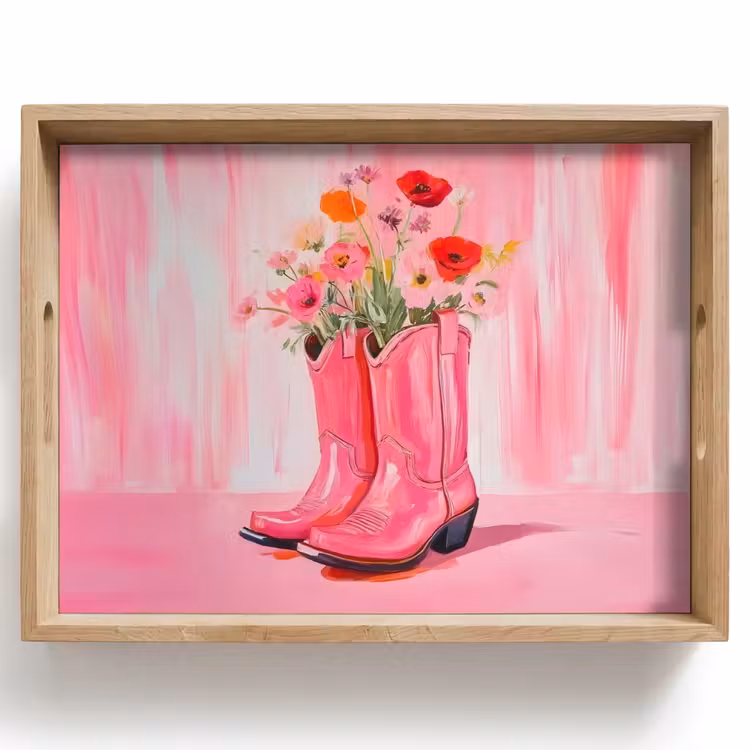 Dienblad - Roze - Bloemen - Cowboy — 1