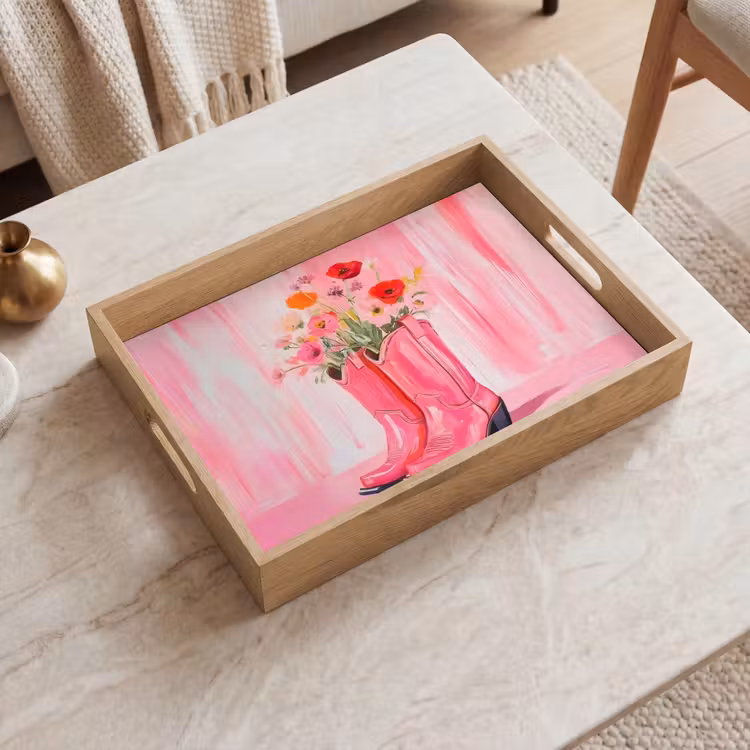 Dienblad - Roze - Bloemen - Cowboy — 2