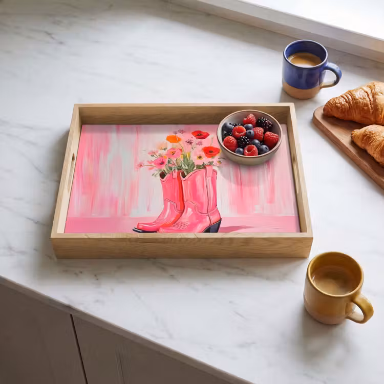 Dienblad - Roze - Bloemen - Cowboy — 4