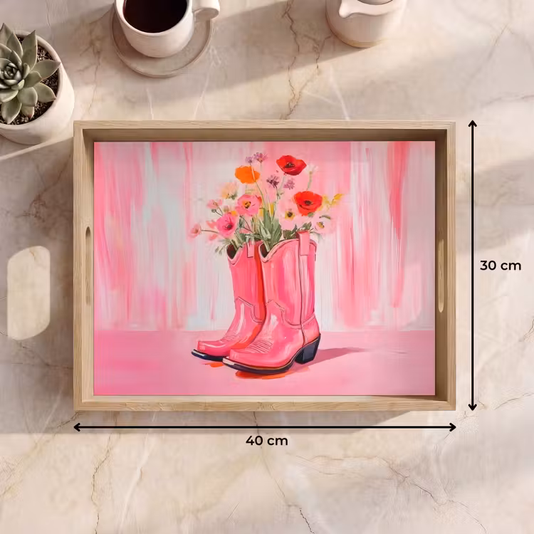 Dienblad - Roze - Bloemen - Cowboy — 9