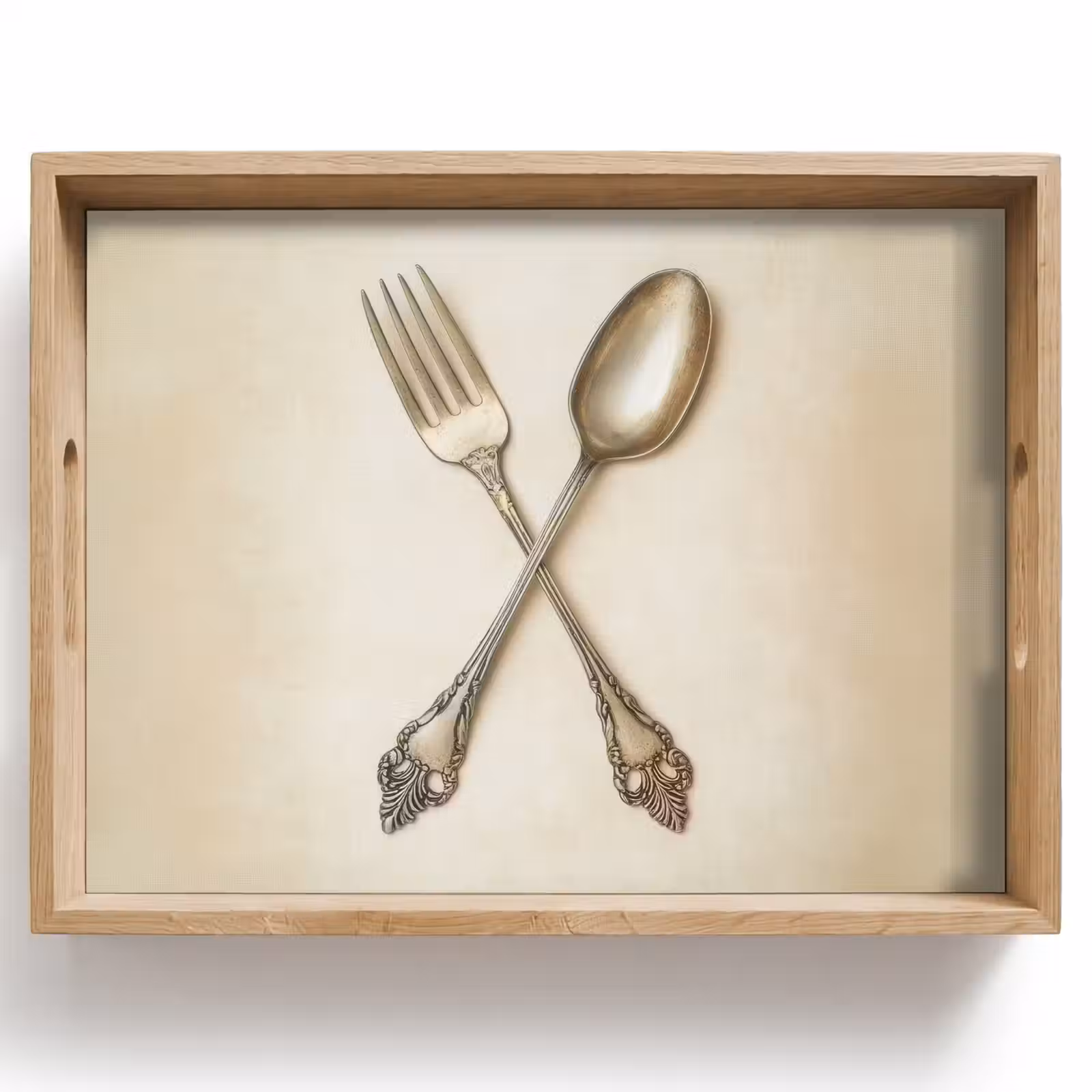 Dienblad - Beige - Vintage - Bestek — 1