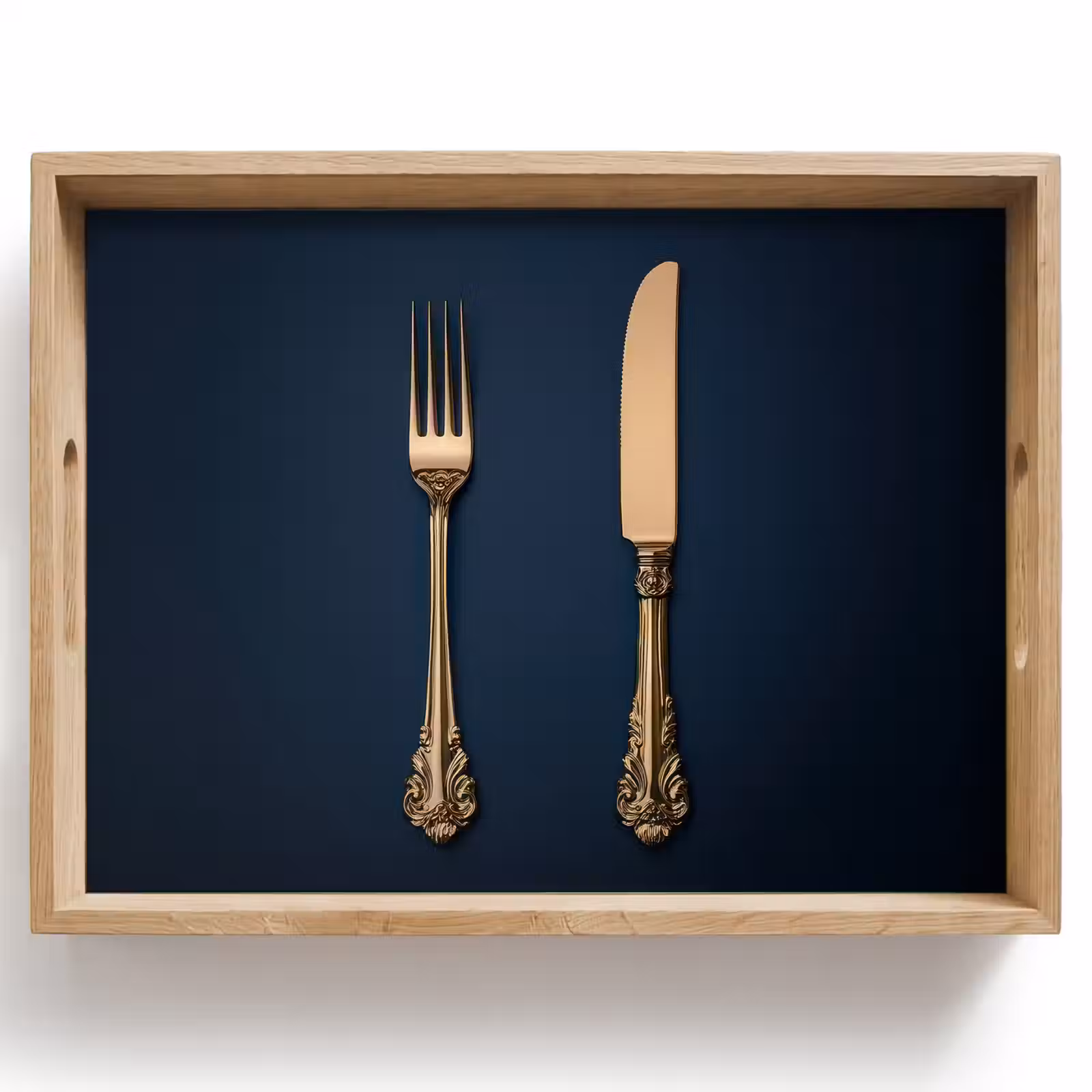 Dienblad - Bestek - Donkerblauw - Goud — 1