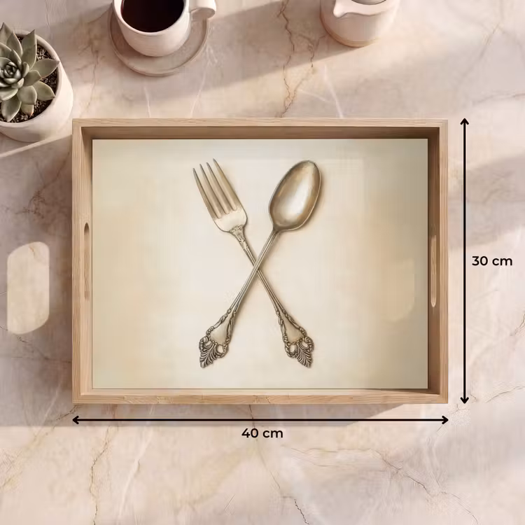 Dienblad - Beige - Vintage - Bestek — 9