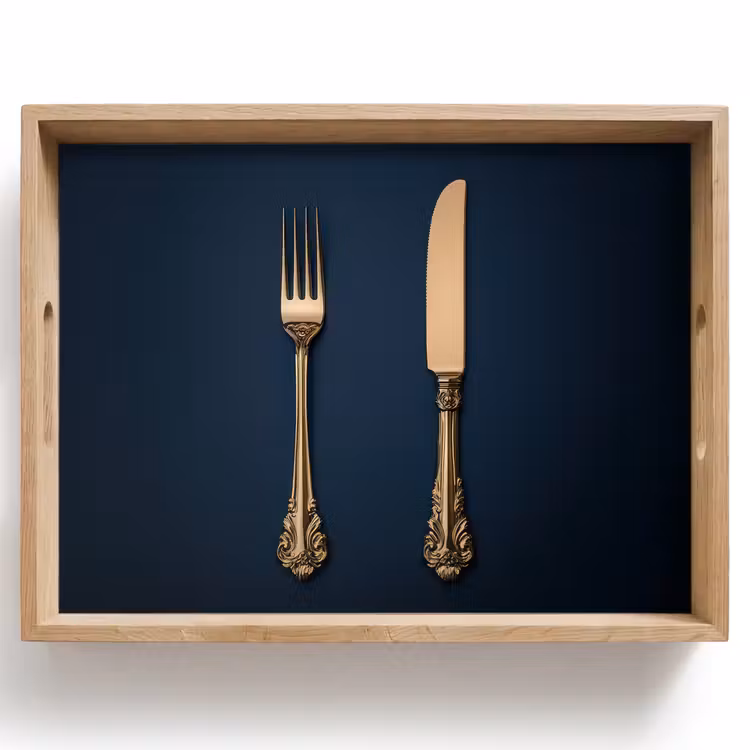 Dienblad - Bestek - Donkerblauw - Goud — 1