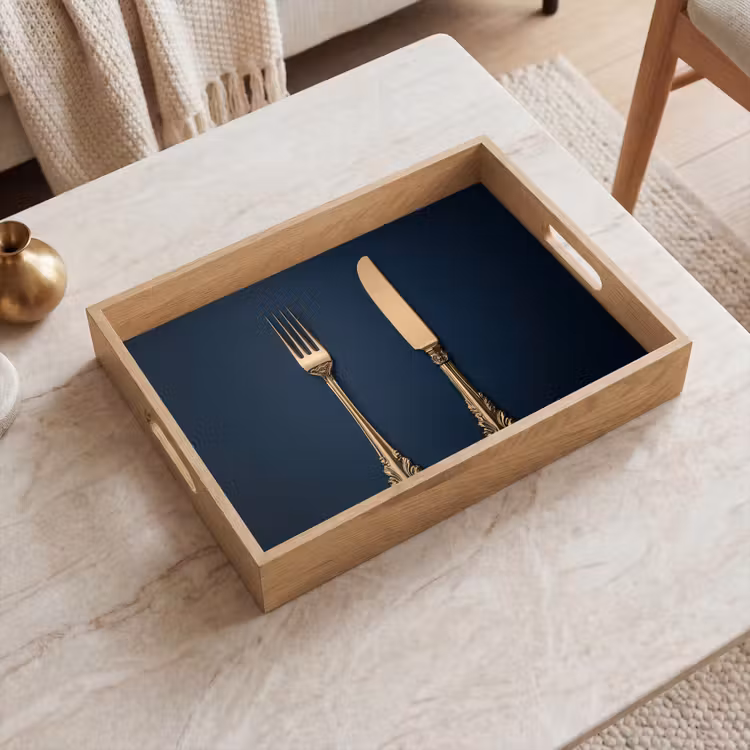 Dienblad - Bestek - Donkerblauw - Goud — 2