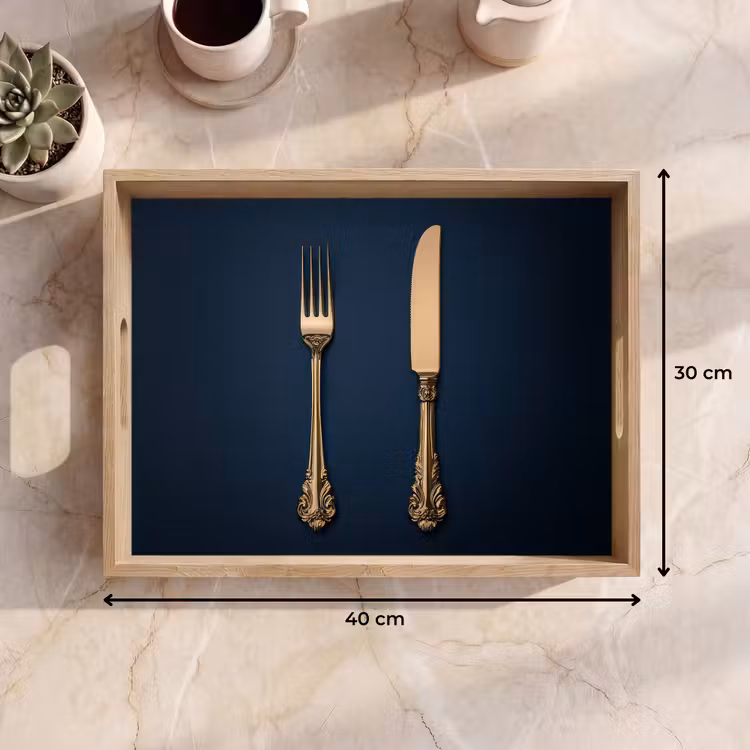 Dienblad - Bestek - Donkerblauw - Goud — 9