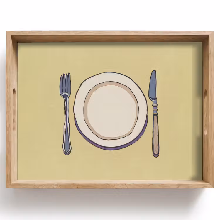Dienblad - Illustratie - Bord - Bestek - Beige — 1