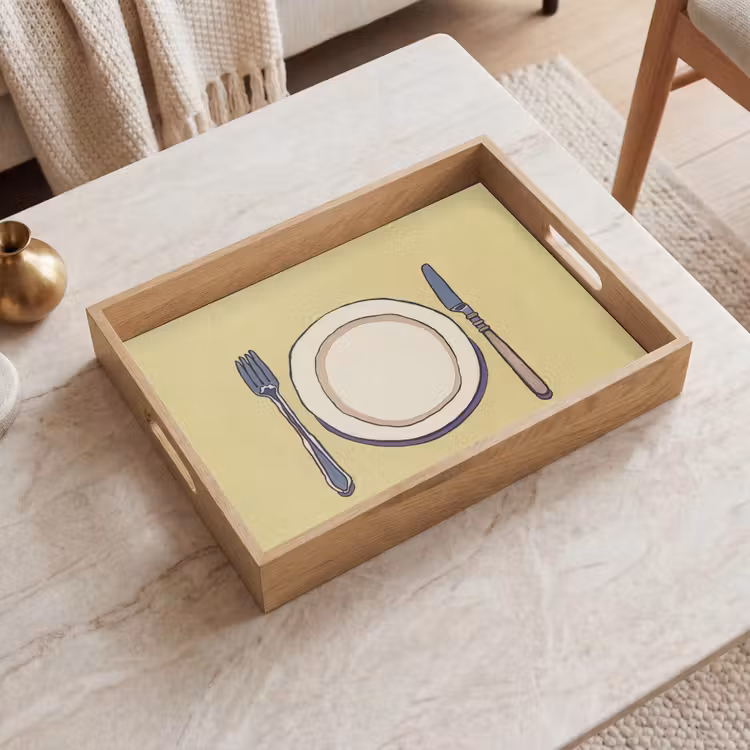 Dienblad - Illustratie - Bord - Bestek - Beige — 2