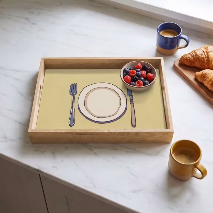 Dienblad - Illustratie - Bord - Bestek - Beige — 4