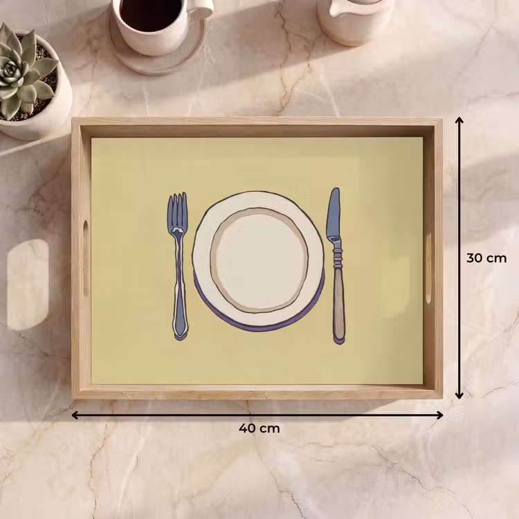 Dienblad - Illustratie - Bord - Bestek - Beige — 9