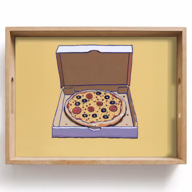 Dienblad - Pizza - Doos - Salami - Illustratie — 1