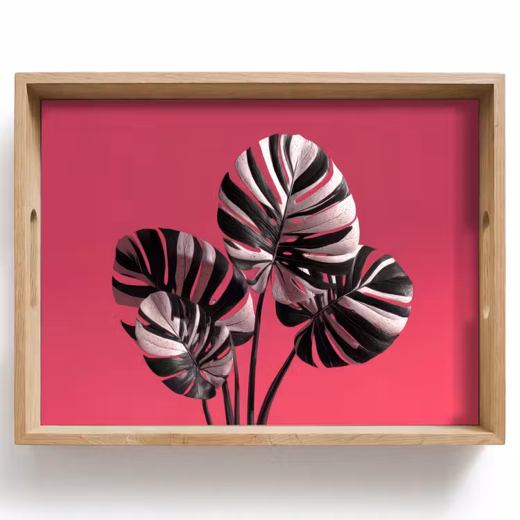 Dienblad - Bladeren - Rond - Roze — 1