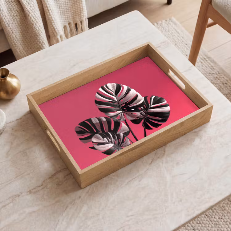 Dienblad - Bladeren - Rond - Roze — 2