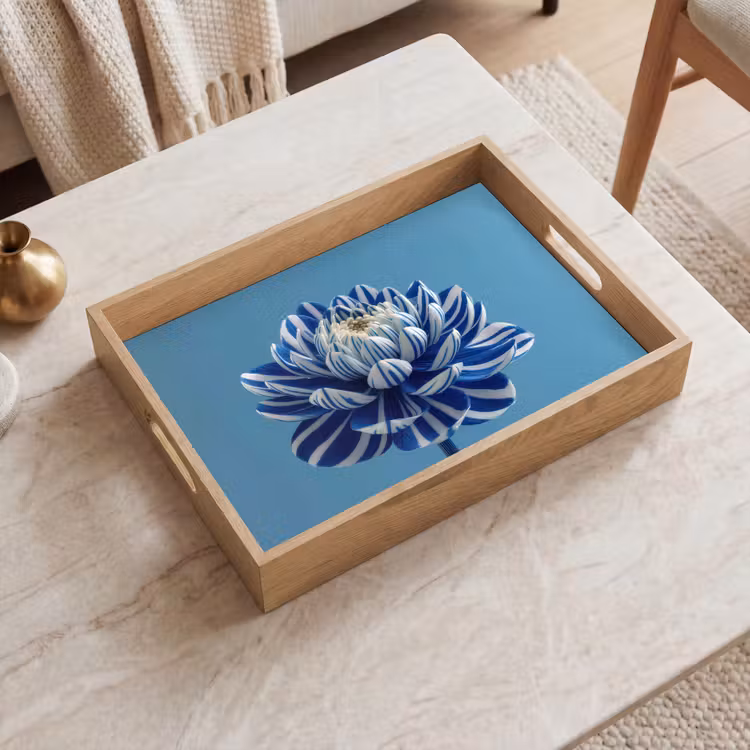Dienblad - Bloem - Blauw - Bloemblaadjes - Streepjes — 2