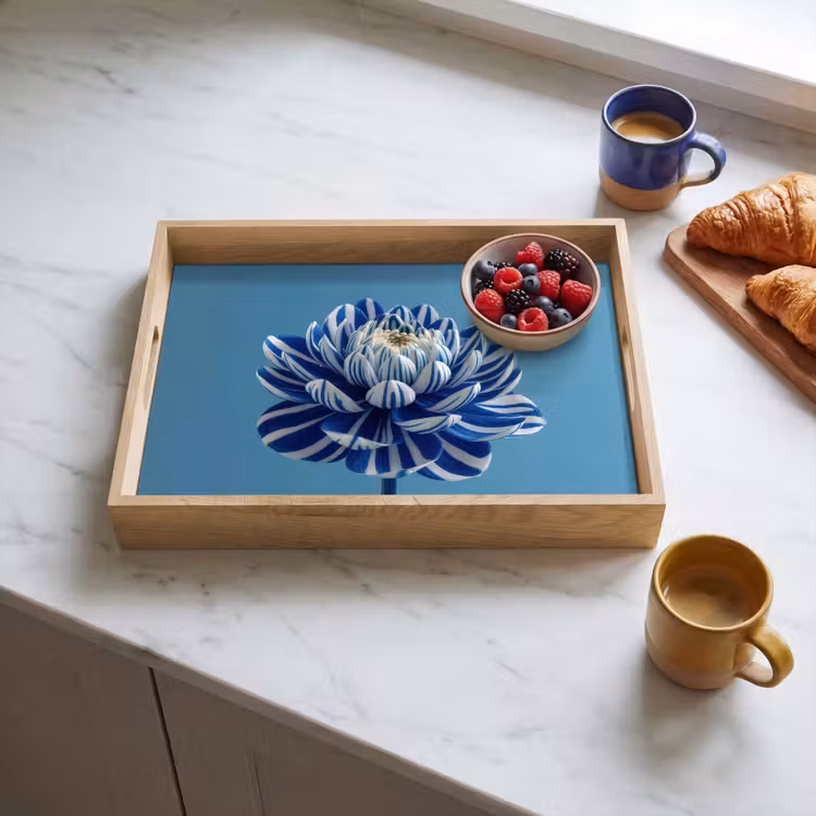 Dienblad - Bloem - Blauw - Bloemblaadjes - Streepjes — 4