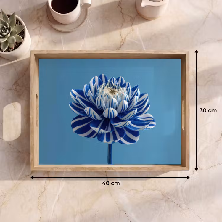 Dienblad - Bloem - Blauw - Bloemblaadjes - Streepjes — 9