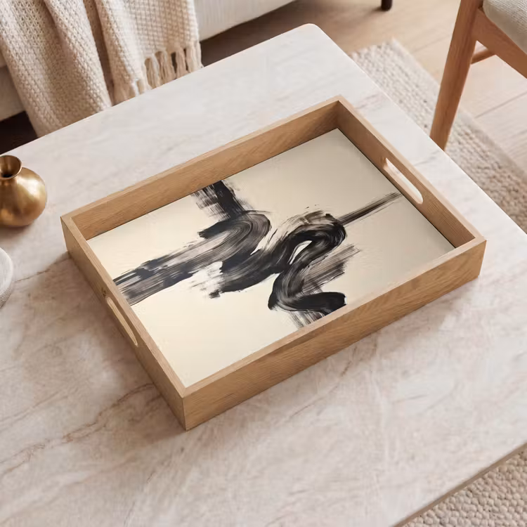 Dienblad - Golven - Penseelstreken - Beige - Minimalistisch — 2