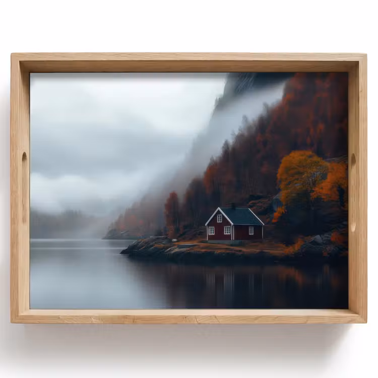 Dienblad - Huis - Rood - Bergen - Water — 1