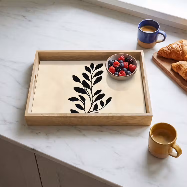 Dienblad - Minimalistisch - Tak - Bladeren - Zwart — 4