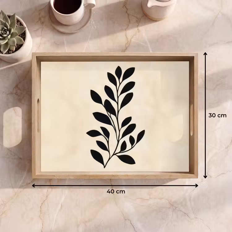 Dienblad - Minimalistisch - Tak - Bladeren - Zwart — 9
