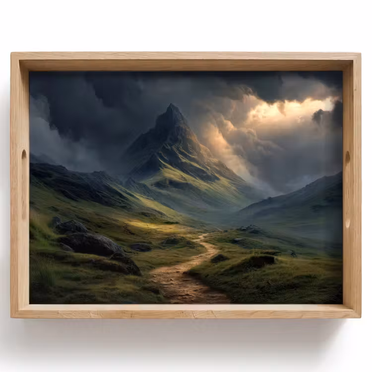 Dienblad - Bergen - Kronkelpad - Groen - Wolken — 1