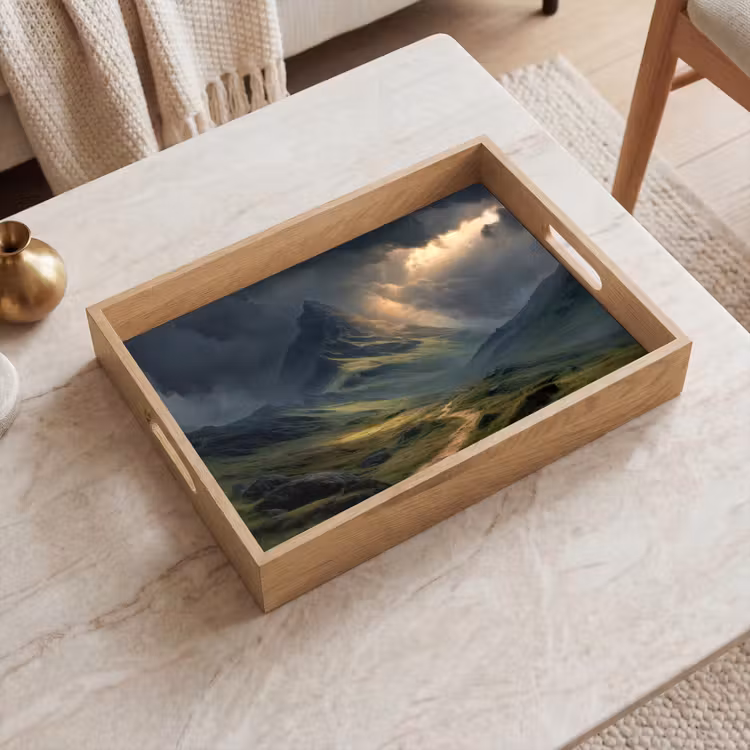 Dienblad - Bergen - Kronkelpad - Groen - Wolken — 2