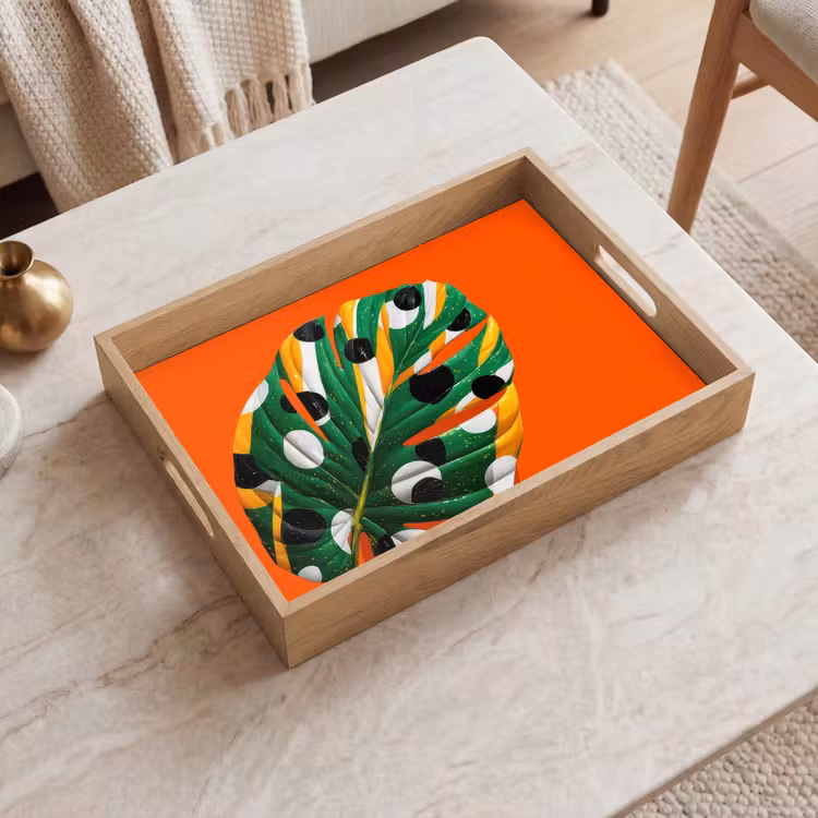 Dienblad - Blad - Oranje - Stippen - Kleurrijk — 2