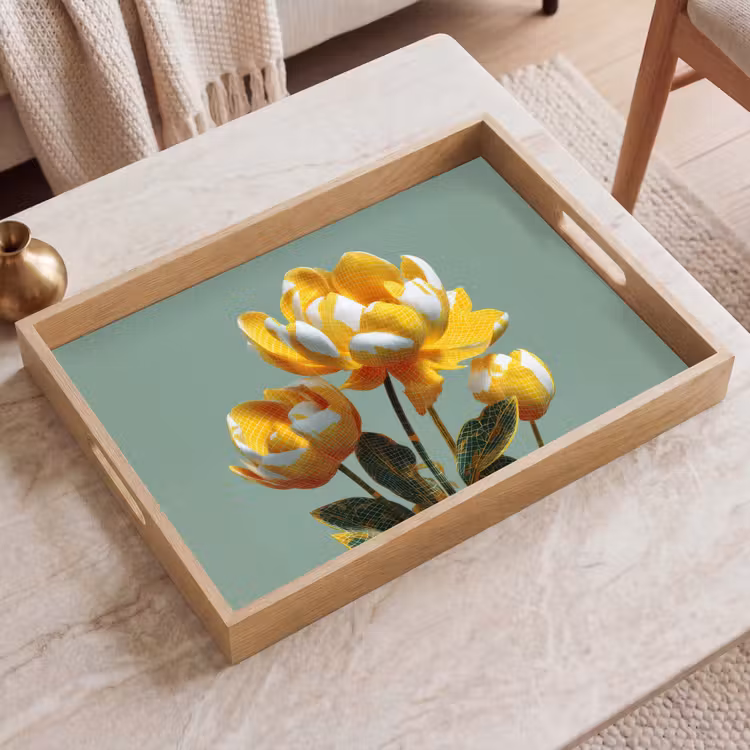 Dienblad - Bloemen - Geel - Bladeren - Structuur — 2