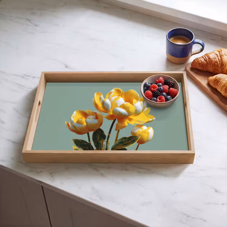 Dienblad - Bloemen - Geel - Bladeren - Structuur — 4