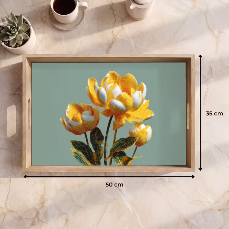 Dienblad - Bloemen - Geel - Bladeren - Structuur — 9